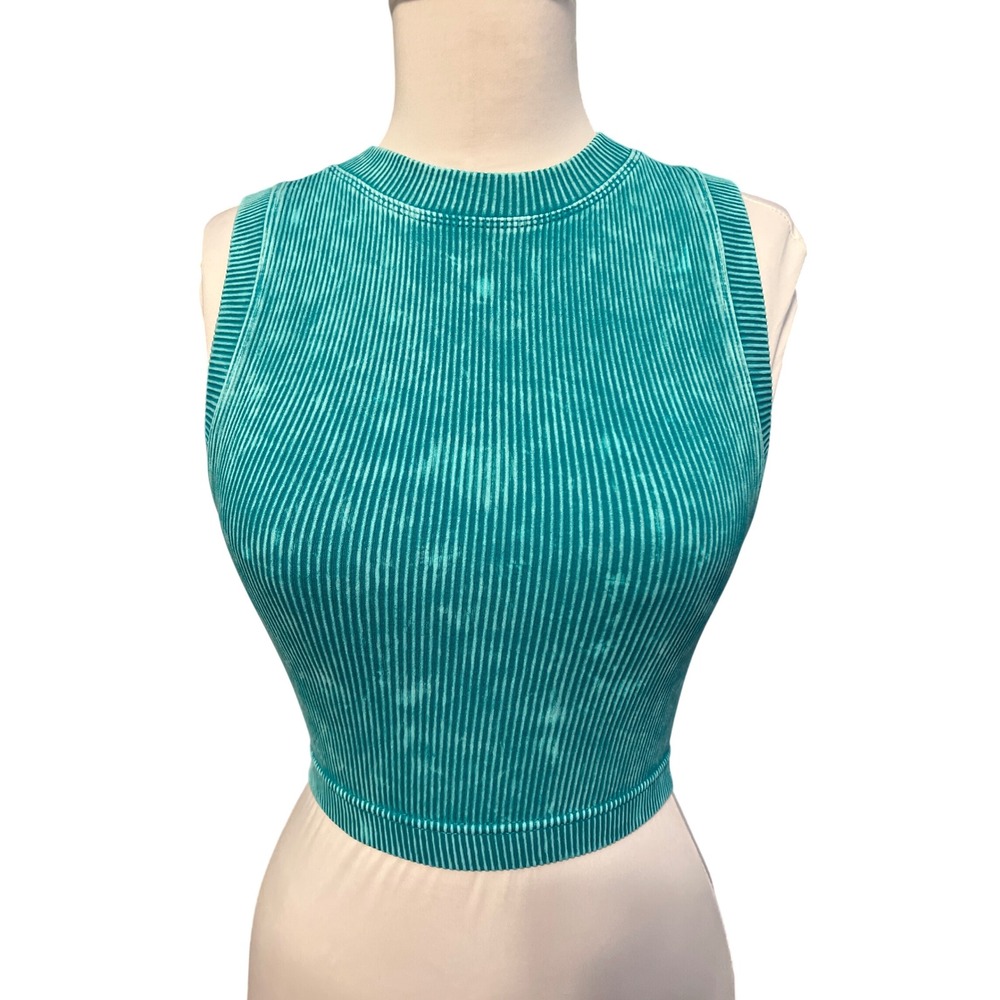 Zenana Womens Teal Mineral‎ Wash Ribbed Crop Top NTW-6164A Green L/XL Sleeveless
